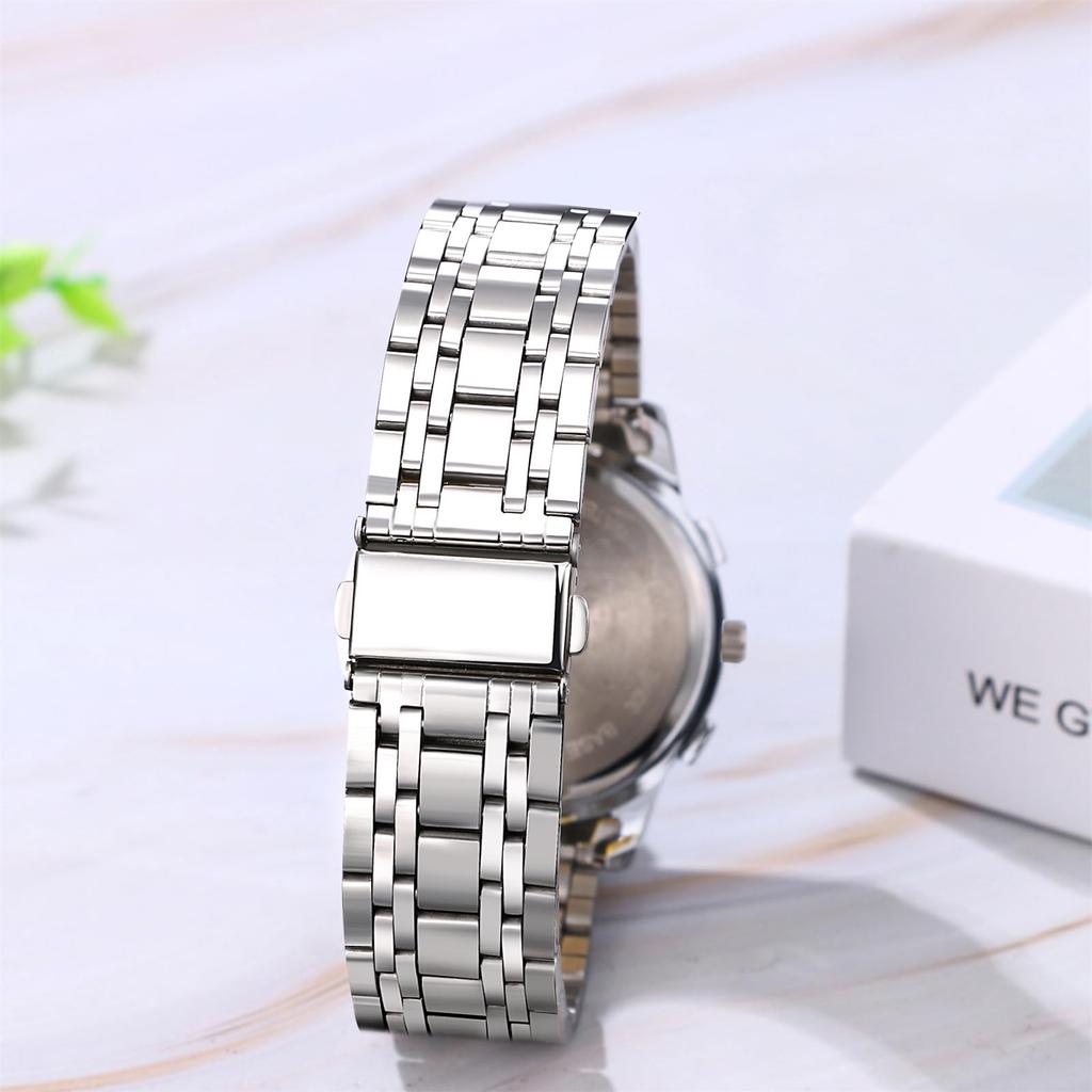 Stainless Steel Calendar 3ATM Diamond Luminous Analog Display Stylish Antique Quartz Watch Silver Blue Fashion Accessory Birthday Anniversary