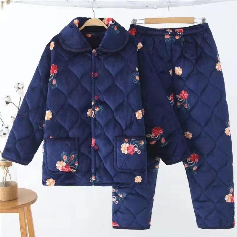 Women's winter pajamas three-layer thickened padded cotton to keep warm and fleece coral fleece padded jacket