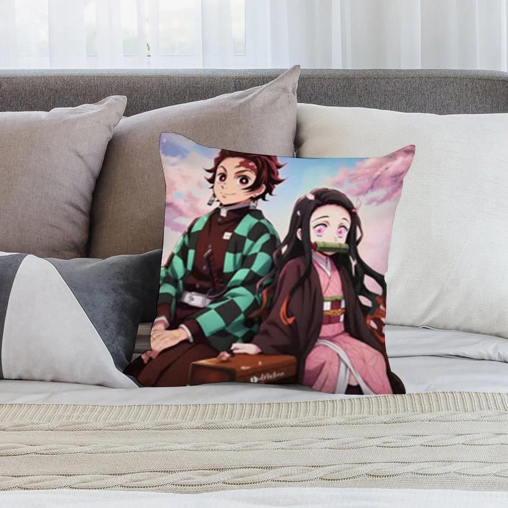 Demon S-Slayer K-Kamado T-Tanjiro N-Nezuko Pillow Case Short Plush Sofa Decorative Gift Home Double-sided Printing Cushion