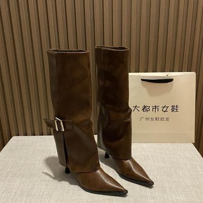 Maillard British Style Belt Buckle Thin Heel Boots Women's Autumn and Winter 2025 New But Knee Trouser Boots