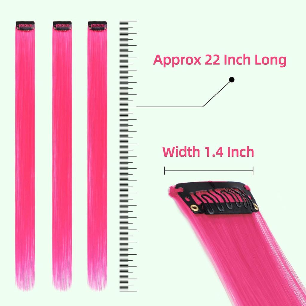 Long Straight Synthetic Black Hair Extensions Clip In Colored Party Highlights Hairpieces for Women Kids Girls