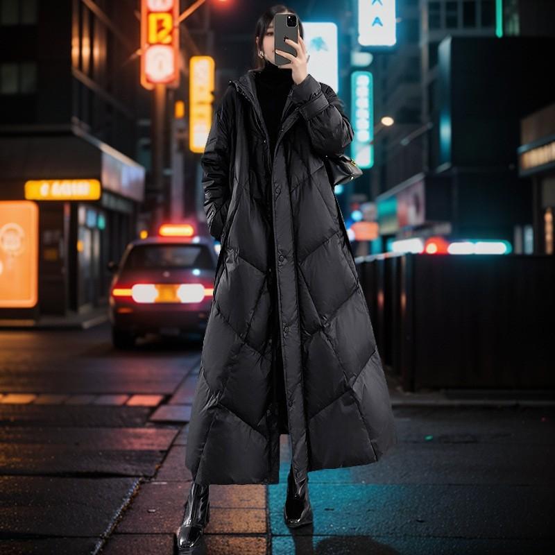 Womens Plus Size Winter Warm Cotton Padded Coat Long Sleeve Loose Fit Mid-Length Outerwear Black Beige