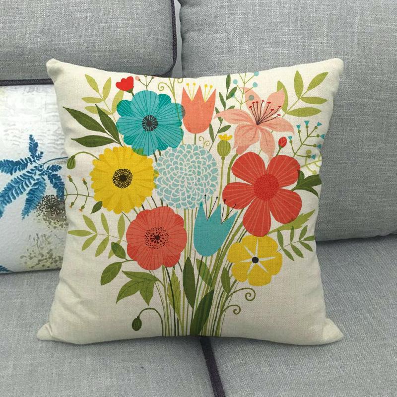 Colorful And Fresh Flower Bouquet Pattern Digital Printing Short Plush Pillow Covers For Sofa Office Cushion Cover Home Goods