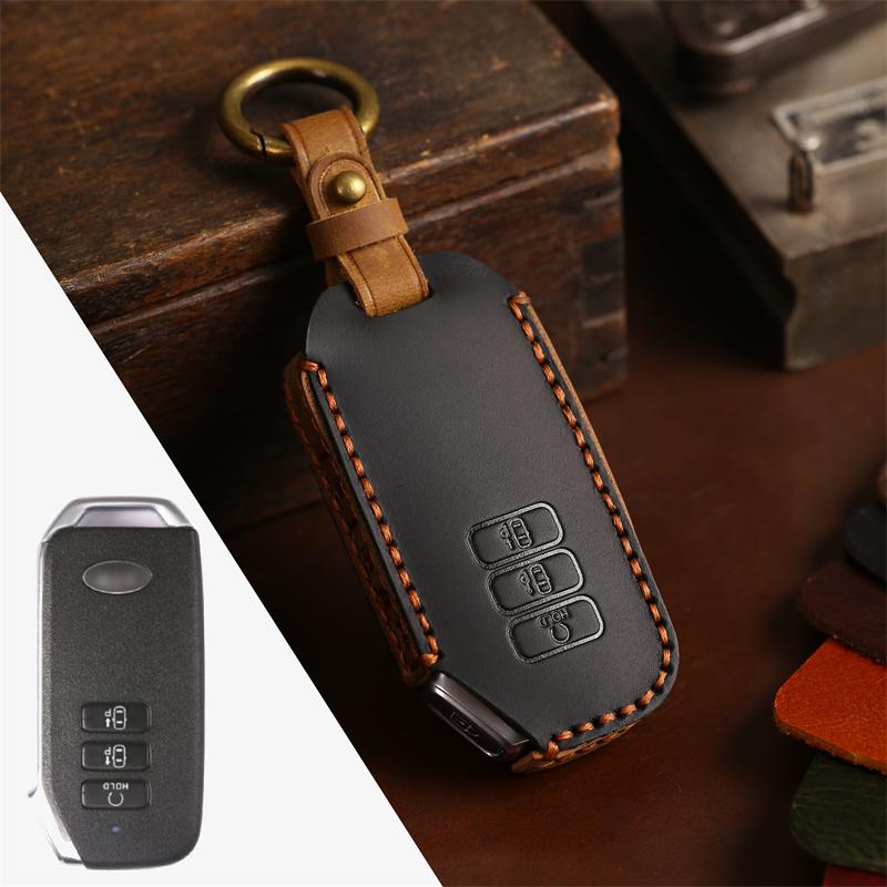 Styling Mouldings Genuine Leather Car Key Case Full Cover Keychain for Kia Ev6 Seltos K5 Sorento Mq4 7 Button