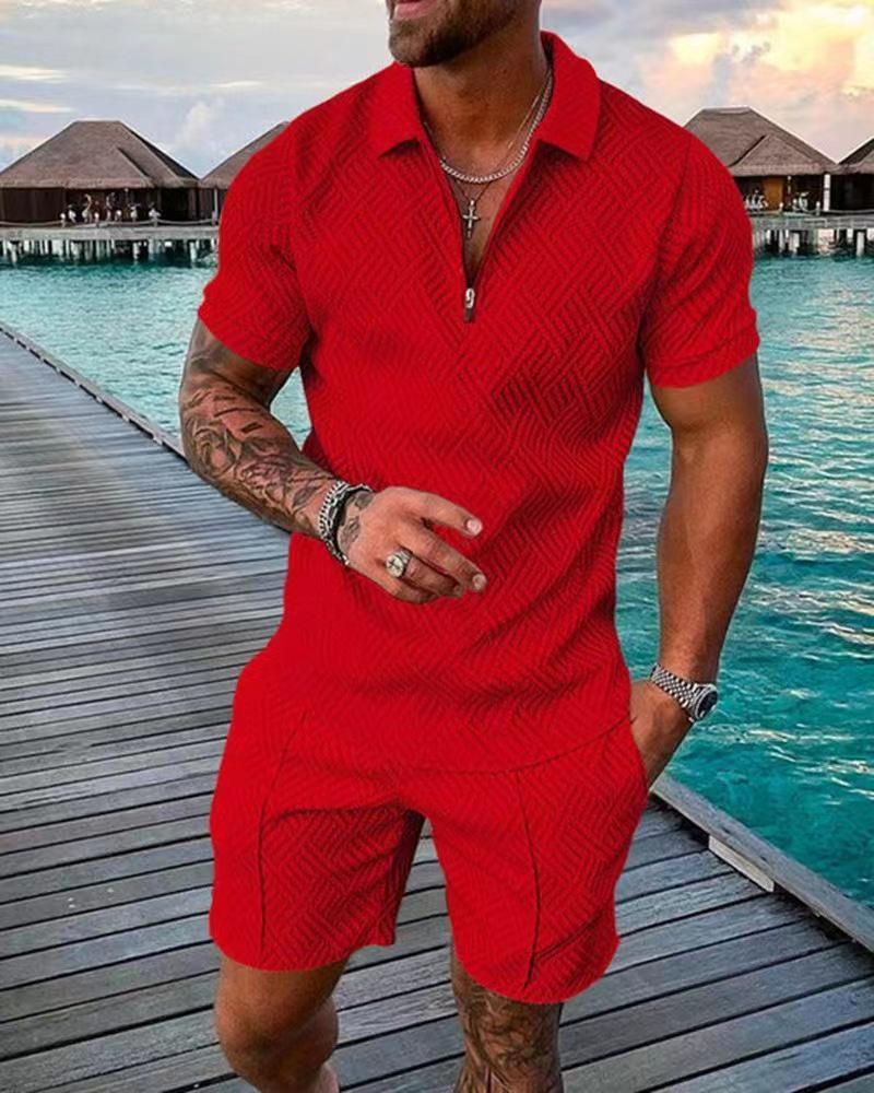 Herren Print Polohemd Set – Kragen Kurzarm Lässiger Pullover T-Shirt