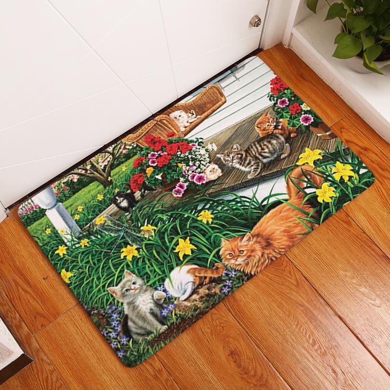Retro Cartoon Cat Pattern Entrance Doormat Cute Cats Non Slip Bathroom Carpet Home Decor Kitchen Floor Mat Rugs for Bedroom