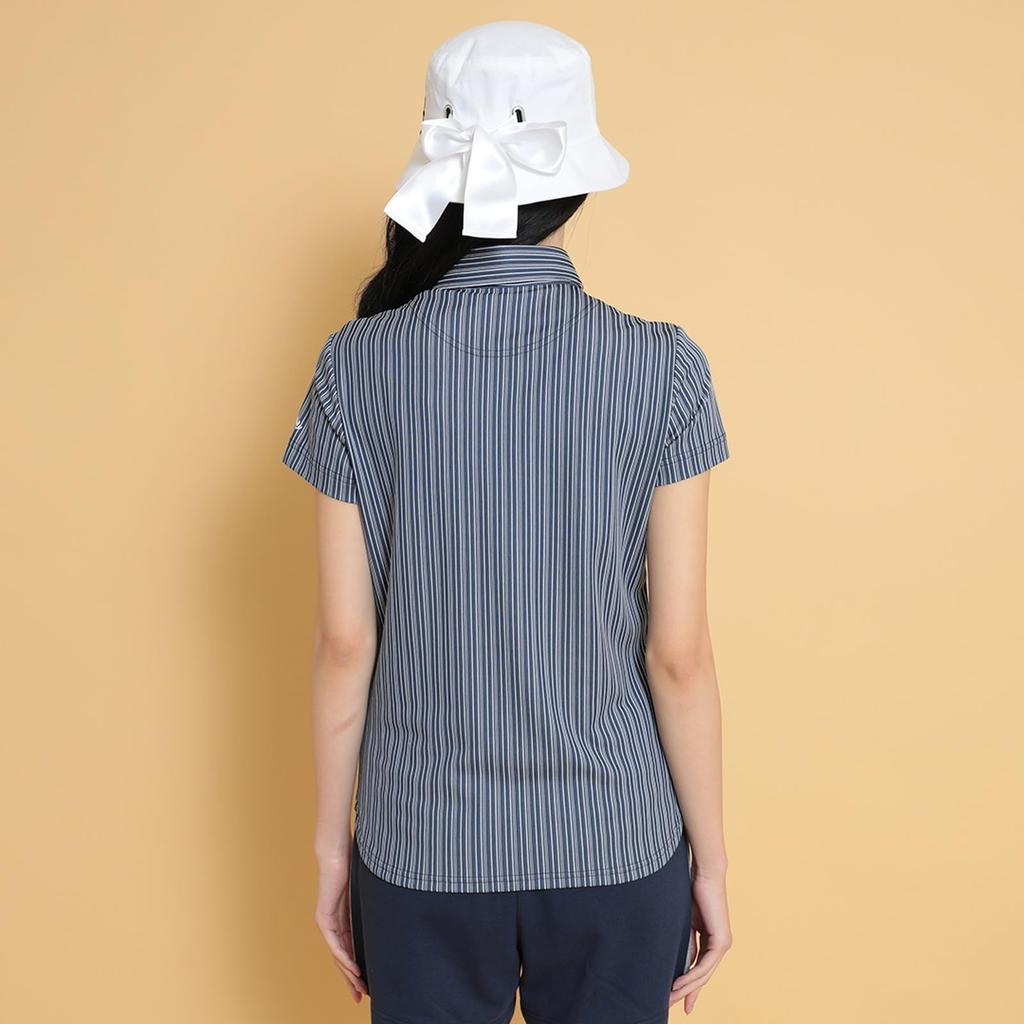 Short Sleeve Polo Shirt Quick Striped Golf C25134205 L [Callaway] Women's (Sweat Wicking, Drying, Pattern) / / 1120_Navy
