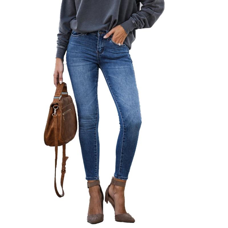 

GMXIA Spring Stretch Mid Waist Slimming Denim Small Leg Nine Minute Pants M светло-синий