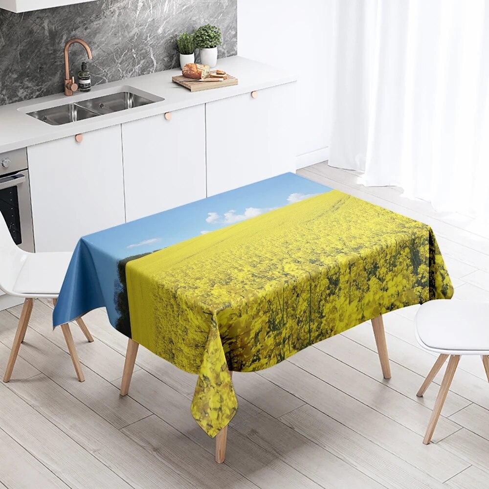 Yellow Floral Tablecloth Party Restaurant Banquet Decor Stain Resistant Waterproof  Home Table Decoration