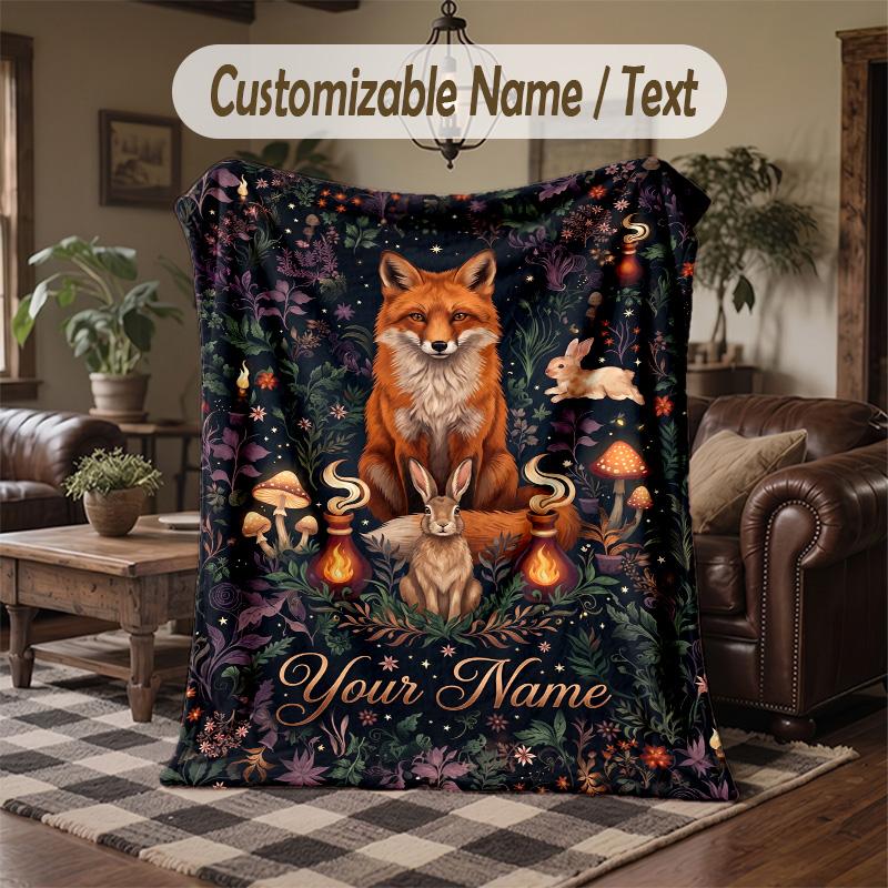 Mystic Moth Elegance Theme Throw Blanket Custom Name Text Personalized Blanket Soft Cozy Blanket for Home Sofa Bed