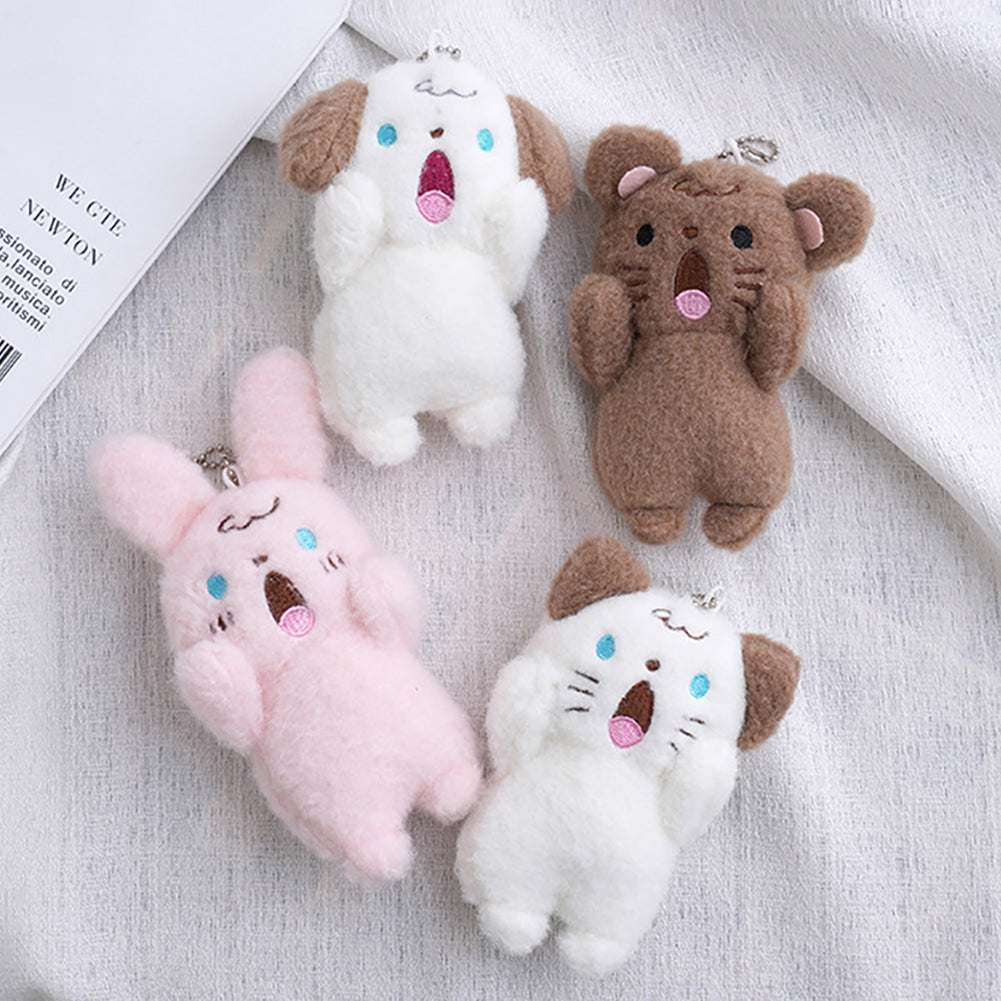10cm Screaming Animal Plush Toys Cute Shouting Dog Puppy Bear Keyring Pendant Car Keychain Bag Decoration Plushies Gifts