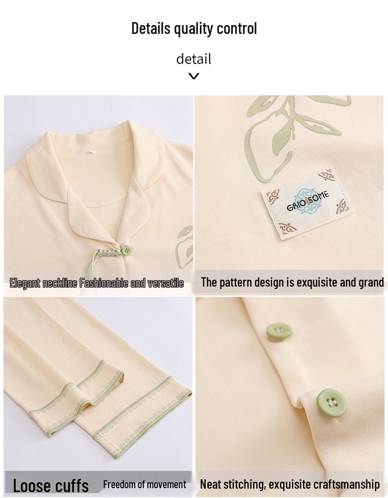 Women's Long Sleeve Cotton Pajamas: Chinese-Style, Loose-Fit, Printed Cardigan Set for Spring and Autumn
