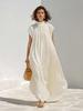 European and American women's simple gas texture super short-sleeved spring and summer thin long French pleated dress