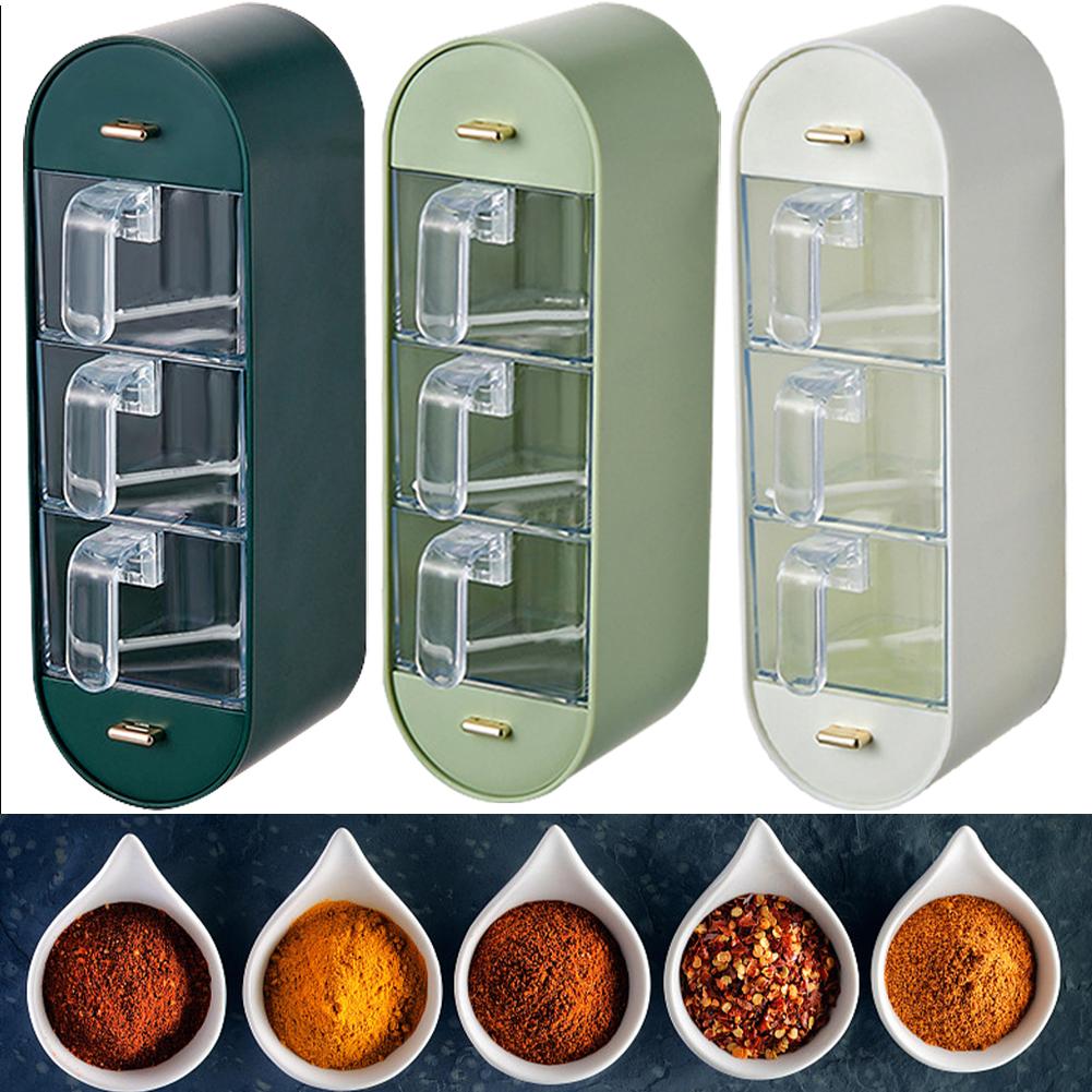 Wall Mounted Spice Box with 5 Compartments and Handles Sugar Salt Container Set Clear Seasoning Container Boxes Kitchen Supplies