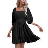 New Fashion Women's Trendy Ruffle Edge Square Neck Tie Up Short Skirt Summer Dress