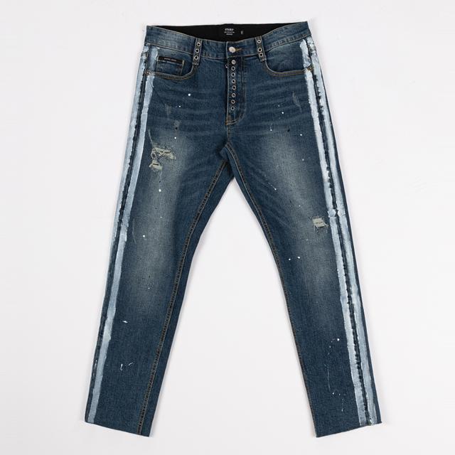 Seuteulaikeu Vintage Wash Double Line Eyelet Jeans