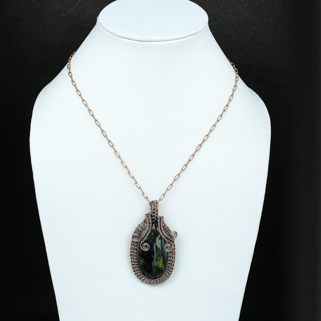 Labradorit Kupfer Anhänger Kupferdraht umwickelter Edelsteinanhänger Handgefertigter Einzigartiger Schmuck Geschenk für Sie Labradorit Kupferschmuck Hochzeitsgeschenk