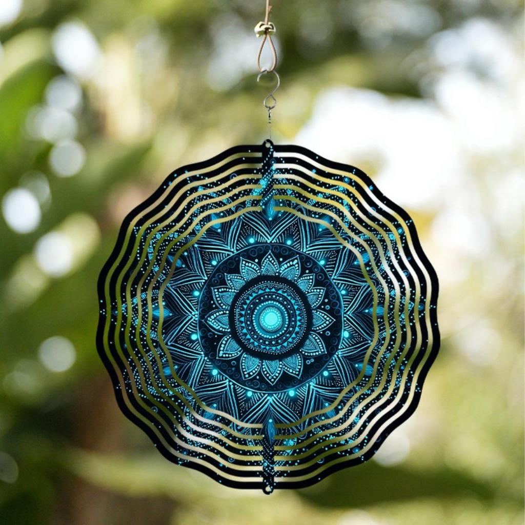 1 Stück Metall Mandala Blume Windspiel - Blau & Golden Outdoor Gartendeko, Gedenk-Windrad für Terrasse