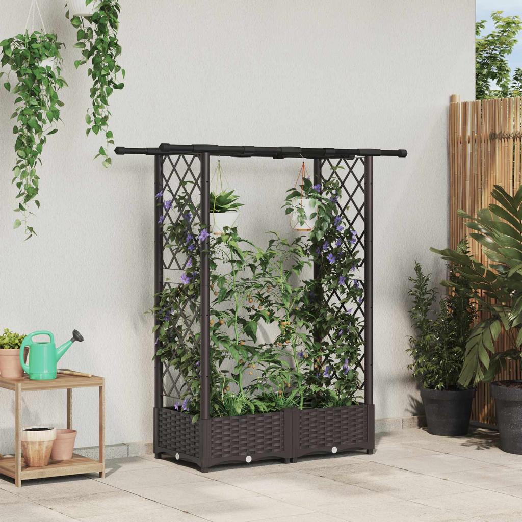 Raised Garden Bed with Trellis and Hanging Roof Brown 122.5 x 40 x 123 cm PP