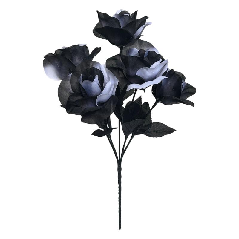 Artificial Rose Flower Arrangement with Fabric Leaves for Halloween Party Table Centerpiece Room Vase Display Photo Scene Placement