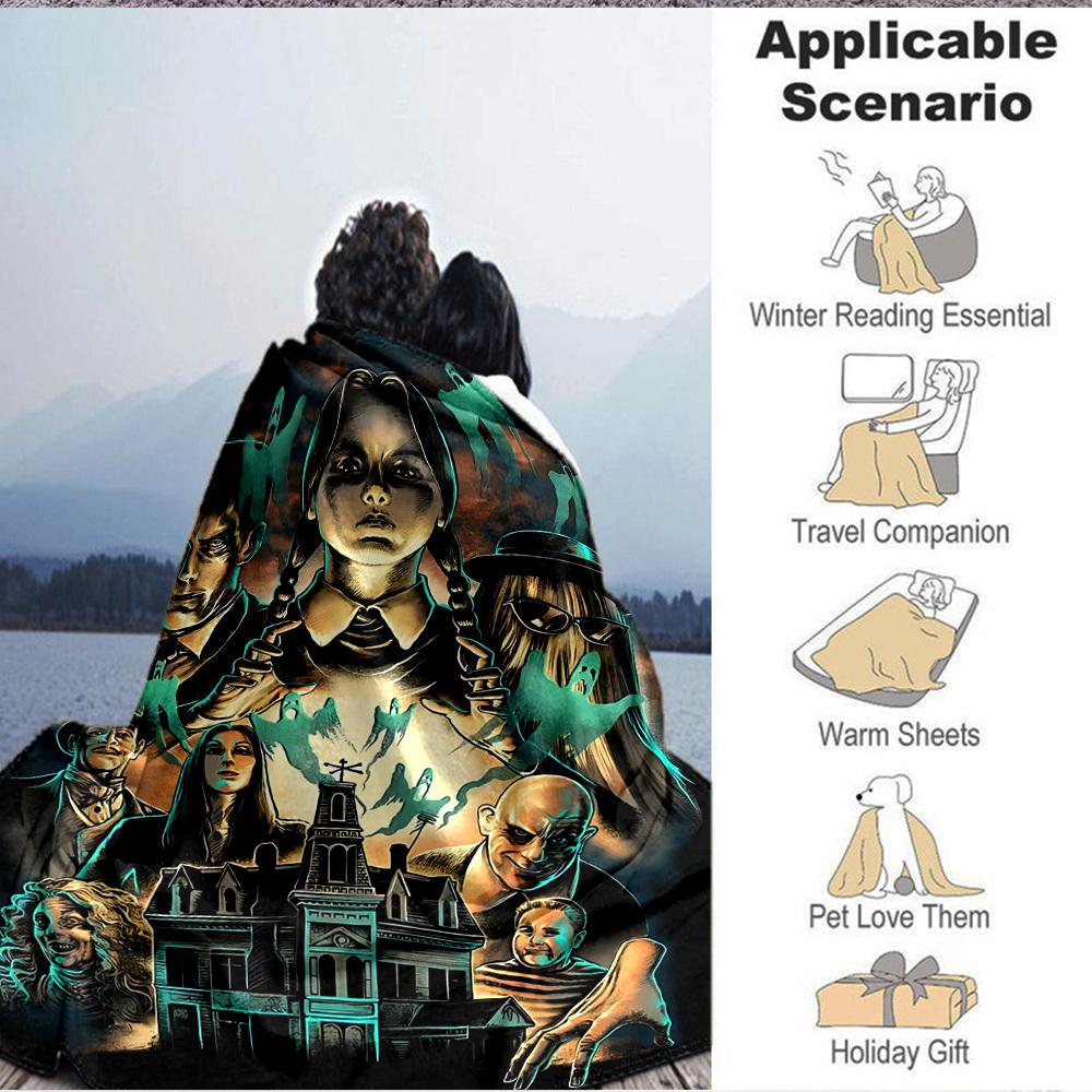 1pc Addams Family Flannel Blanket [Cozy Throw Blanket] For Sofa, Bed, Travel, Camping, Livingroom, Office, Couch, Chair, And Bed