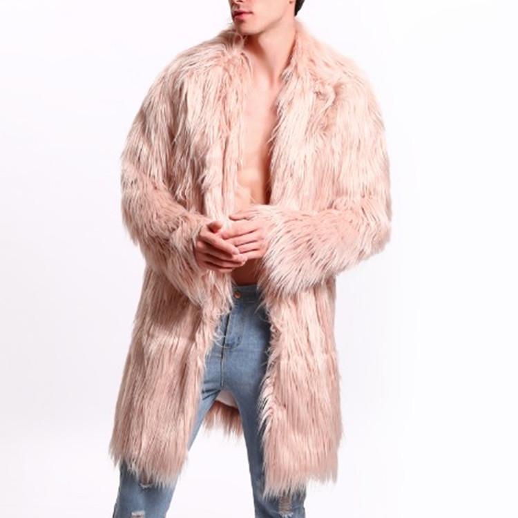 Men's Mid-Length Faux Fur Coat with Faux Fox Fur Collar - 2020 Autumn/Winter Casual Fashion.
