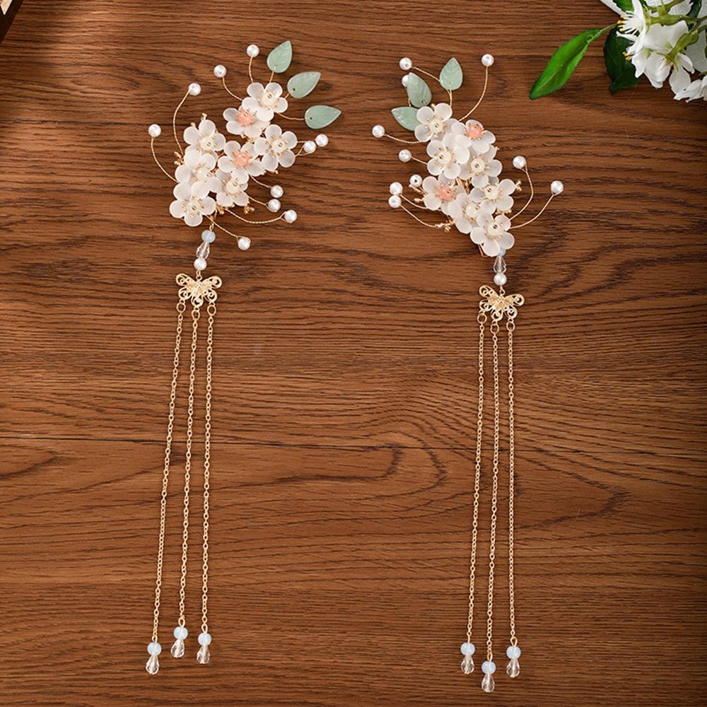 Elegant Vintage Flower Hanfu Ancient Handmade Headpieces Long Tassel Hairpins Hair Sticks