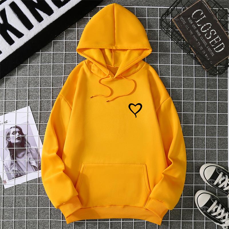 Simplic Heart Print Women Sweatshirt Soft Casual Loose Vintage Female Hoodies Winter Warm Fleece Student Tops