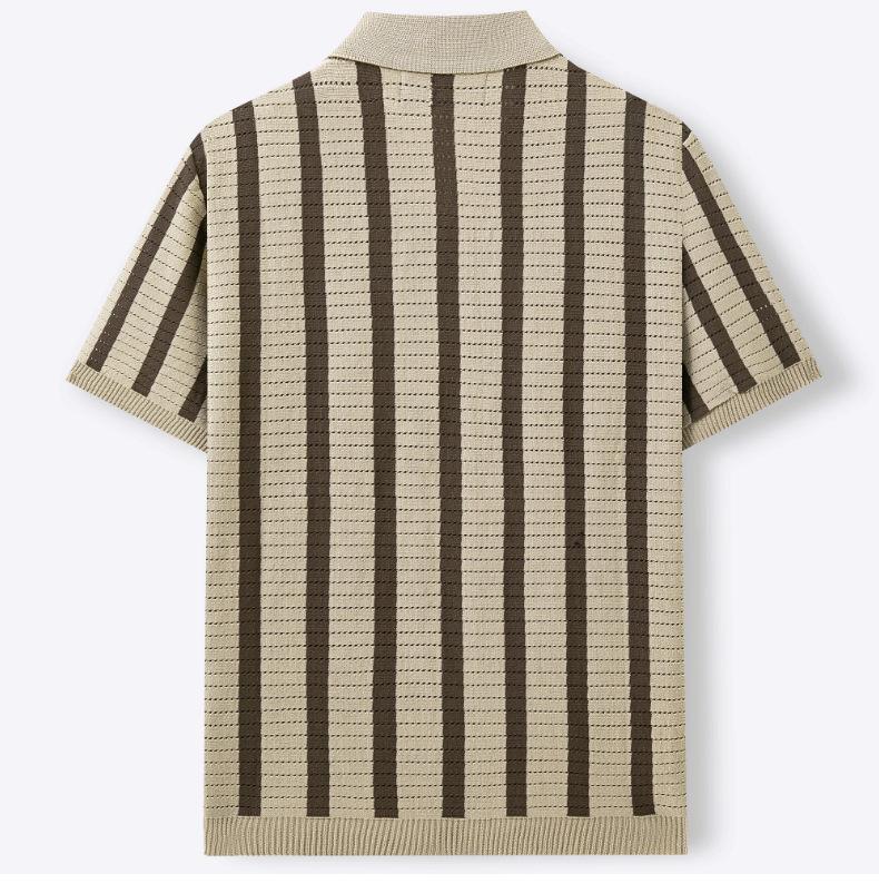 Men's Knit Short Sleeve Shirt Casual Button Down Shirt Vintage Knitted Golf Beach Collared Shirts Tops Crochet Hollow Out Summer Vacation Top for Men
