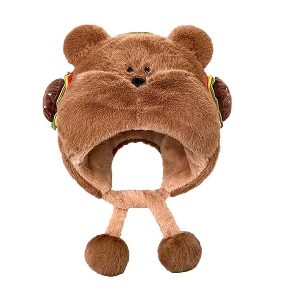 Penguin Winter Plush Hat Cartoon Hamburger Ear Protection Cap Skiing Bear Lei Feng Hat  Daily