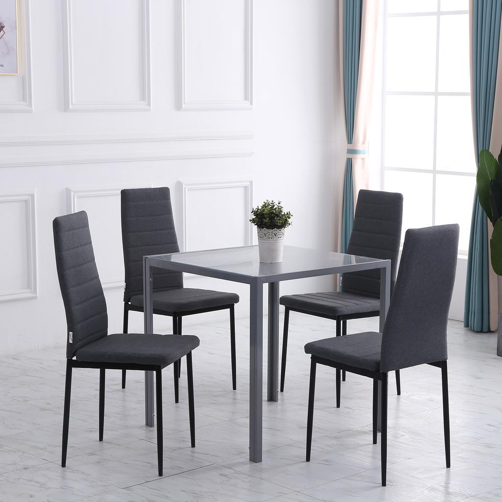 Set Of 4 Dining Room Chairs Kitchen Chairs With High Backrest Metal Legs And Linen Fabric 41x50x97cm Gray