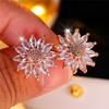 Female Cute Crystal White Zircon Stone Sunflower Stud Earrings Vintage Rose Gold Color Wedding  Jewelry For Women