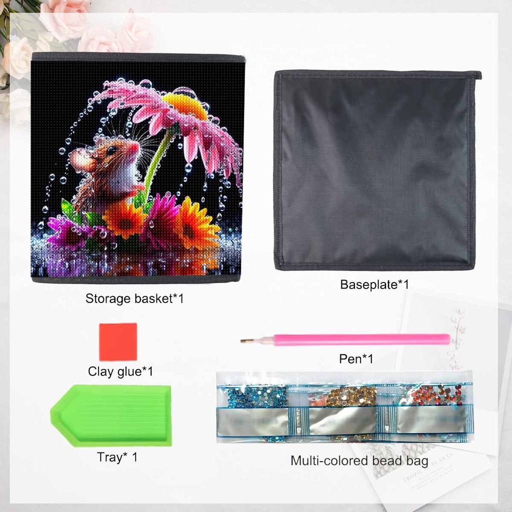 Flowers and Mice 5D Diamond Painting Storage Basket Full Round Drill Mosaic Diamond Embroidery Cross Stitch Kits Home Decor Home Decor