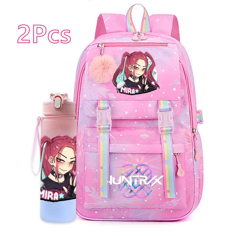 2Pcs/set K-pop Printed Backpack with 750Ml Water Bottler for Teenager Girl Boy Bookbag Kid Gift Large Capacity waterproof Travel Bag Mochila