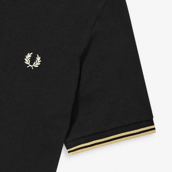 Twin Tip Fred Perry Shirt - Black/Champagne Made In England M12-157