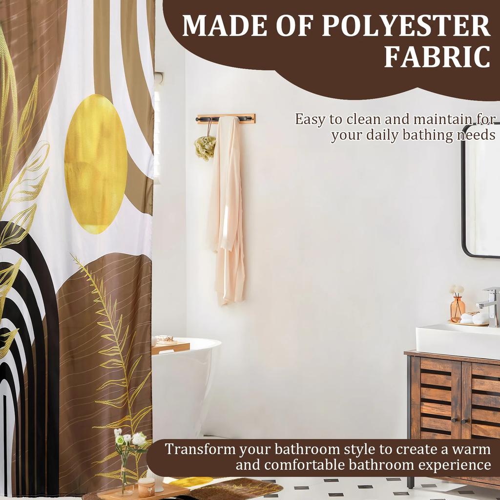 4 Pcs Set Vintage Bath Curtain with Hooks and Rugs Bath Mat U Shape Toilet Lid Cover Mat Waterproof Non Slip for Multiscene