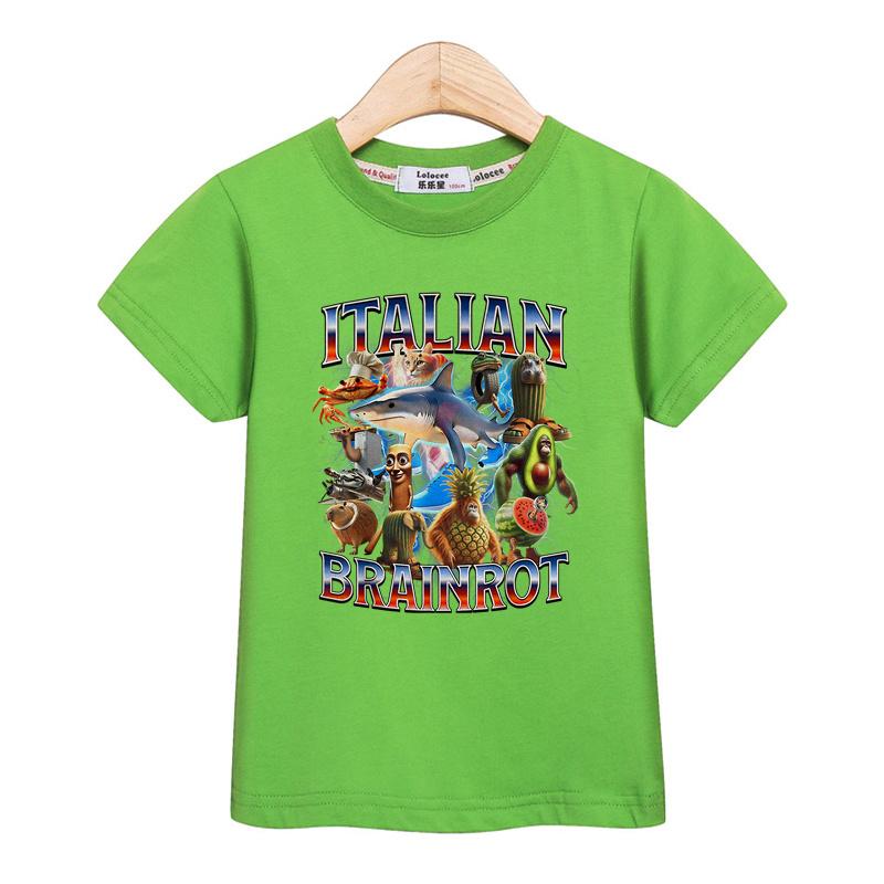 Children Summer Shirt Italian Brainrot Cartoon T-shirt for Boys AI Printed Top Short Sleeved Tees
