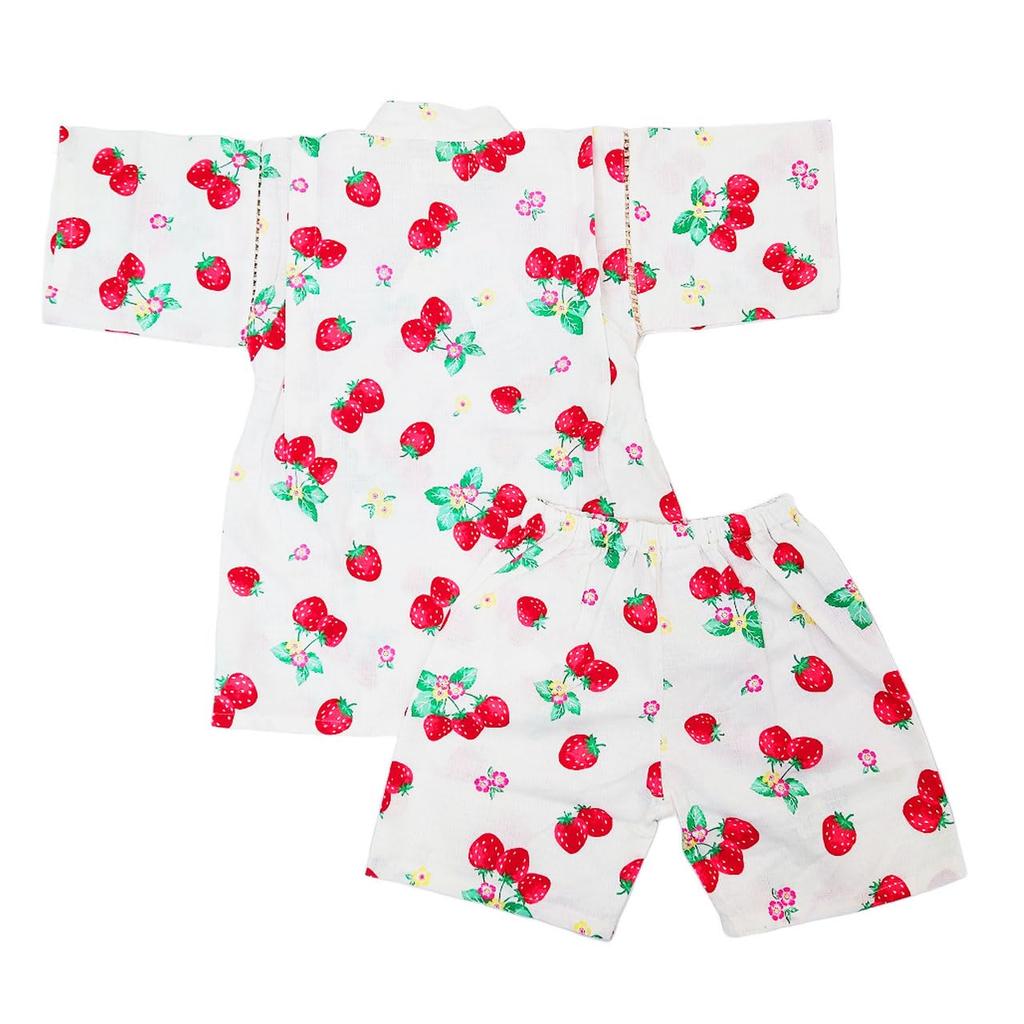 Jinbei for Made with Japanese Strawberry 130cm Kids, Girls, 100% Cotton, Fabric, Pattern, White,