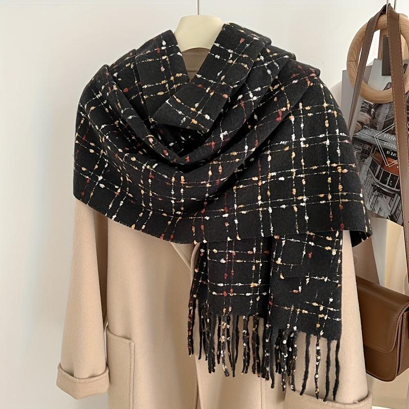 New Style Thickened Imitation Cashmere Dot Plaid Tassel Scarf Men and Women Autumn and Winter Plus Velvet Thickened Warm Scarf