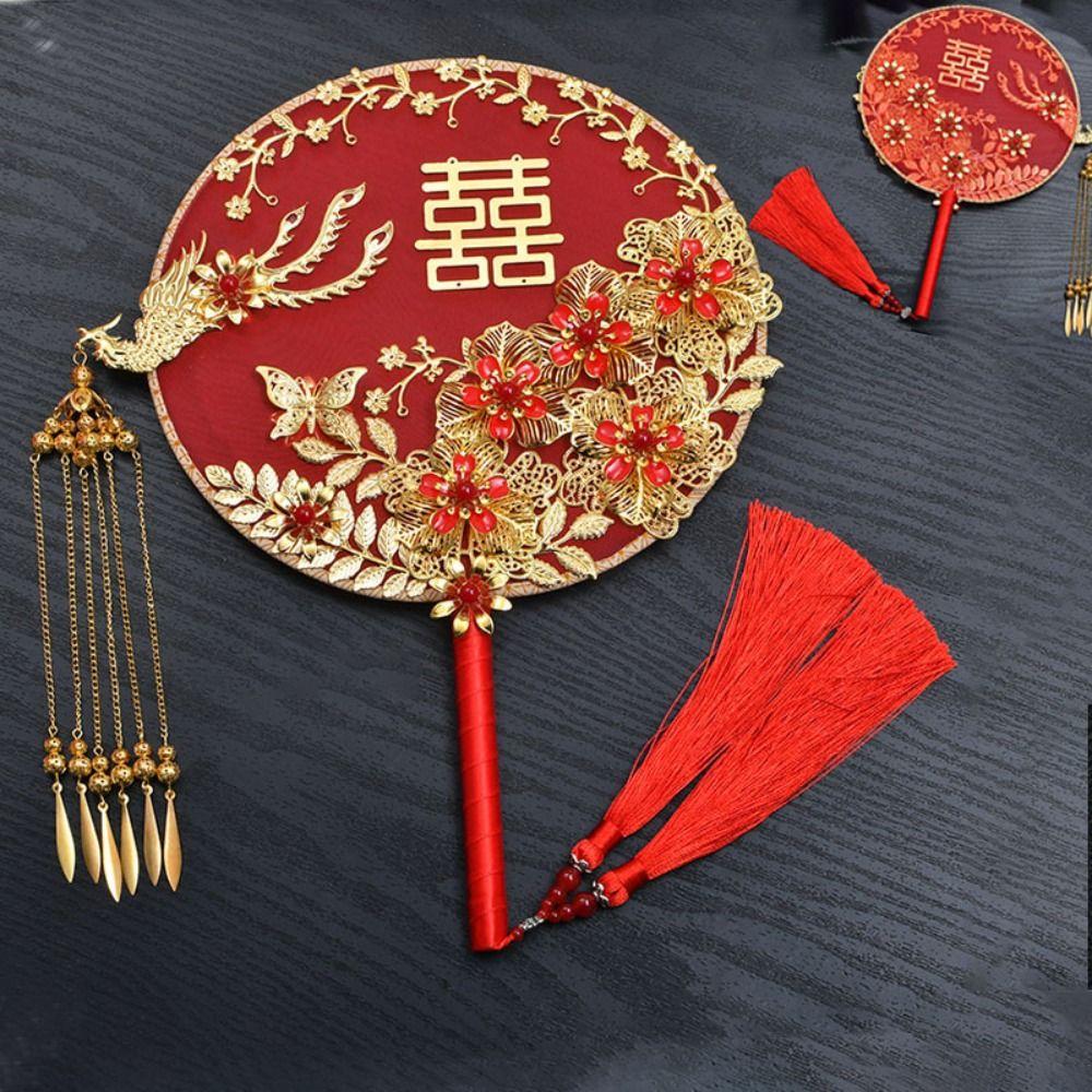 Xiuhe Manual Finished Product Bride Group Fan Xiuhe Clothes Fan Tuan Fan Round Fan Hand Holding Fan