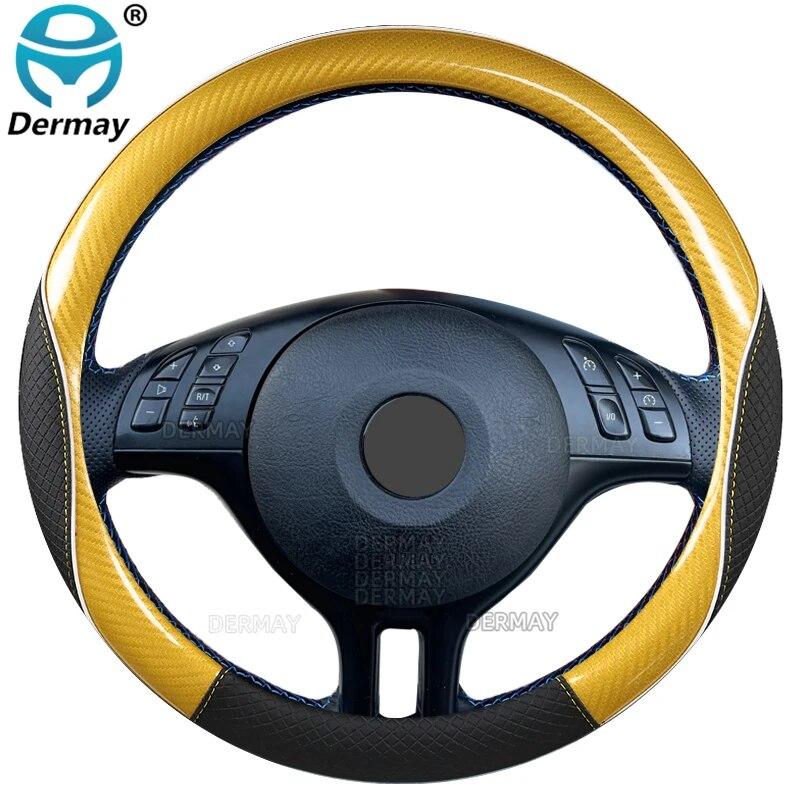 For BMW E46 3 Series M3 DERMAY Car Steering Wheel Cover Microfiber Leather+Carbon Fiber 16 Colors High Quality Auto Accessories