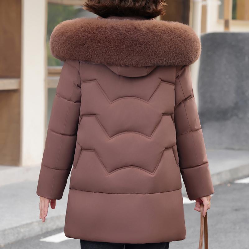 Plus Size Middle Age Women Winter Coats Hooded Faux Fur Collar Elegant Thick Warm Parkas Female Jackets