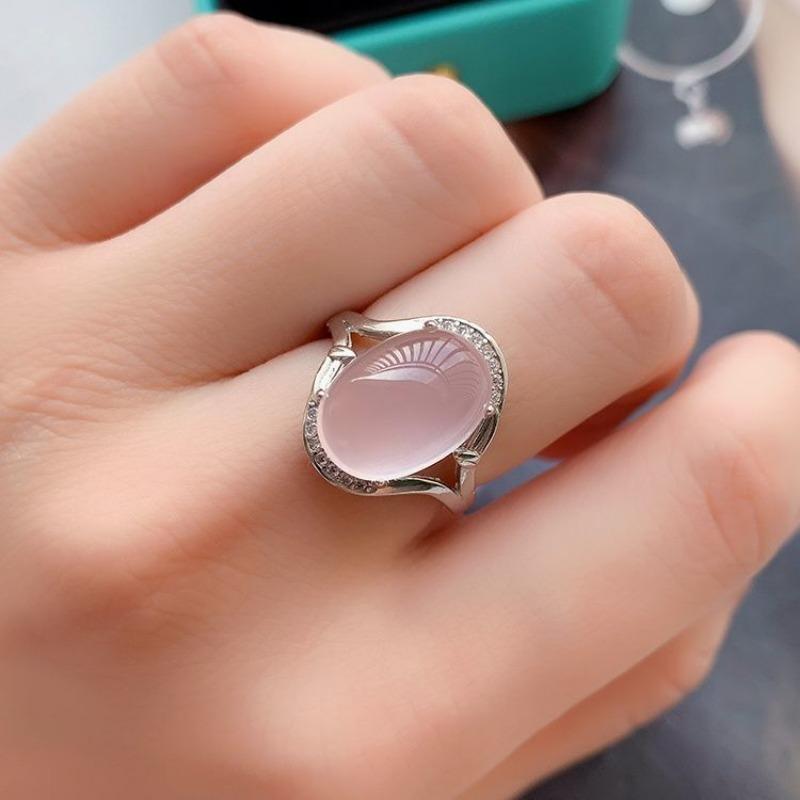 

Классика, новинка, кольца из натурального льда, нежно-розовый халцедон для женщин, изысканное прозрачное овальное легкое роскошное кольцо, свадебные украшения resizable