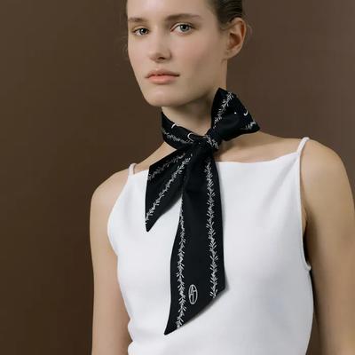Stem Long Twilly Silk Scarf - Black
