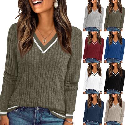 Suéteres Femininos Manga Longa Decote V Outono Tricô Macio Leve Suéteres Slim Tops