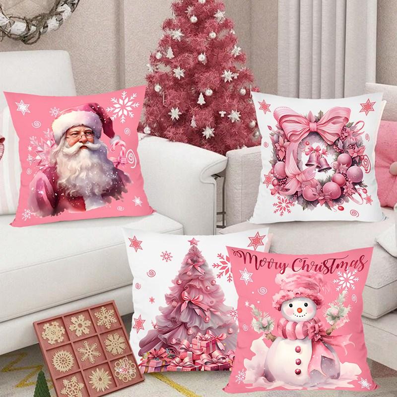 Christmas Pink Throw Pillow Cover Cushion Cover Christmas Decorations for Home 2026 Bedroom Room Navidad Natal Gifts New Year