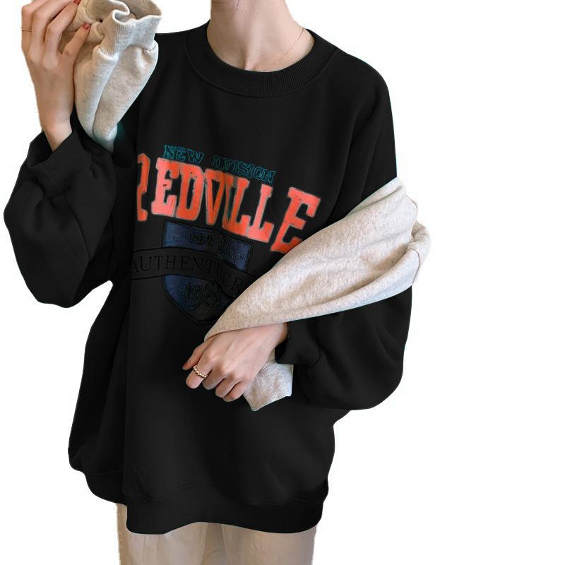 Gewatteerde Verdikte Losse Ronde Hals Lange Mouw Sweatshirt Herfst en Winter Studentenjas Top Mode Retro Veelzijdig Sweatshirt