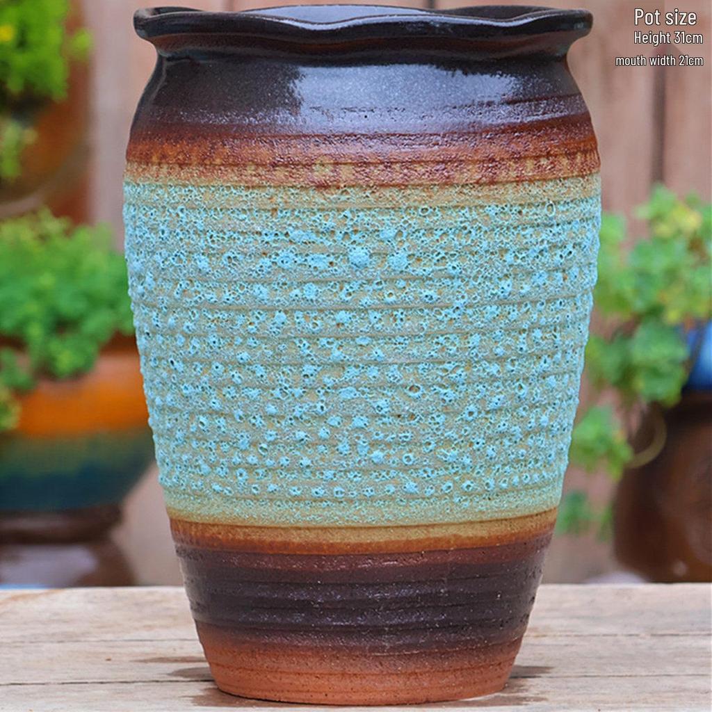 Handmade Large Ceramic Pot for Succulents & Orchids - Breathable, Coarse Pottery Bonsai Planter