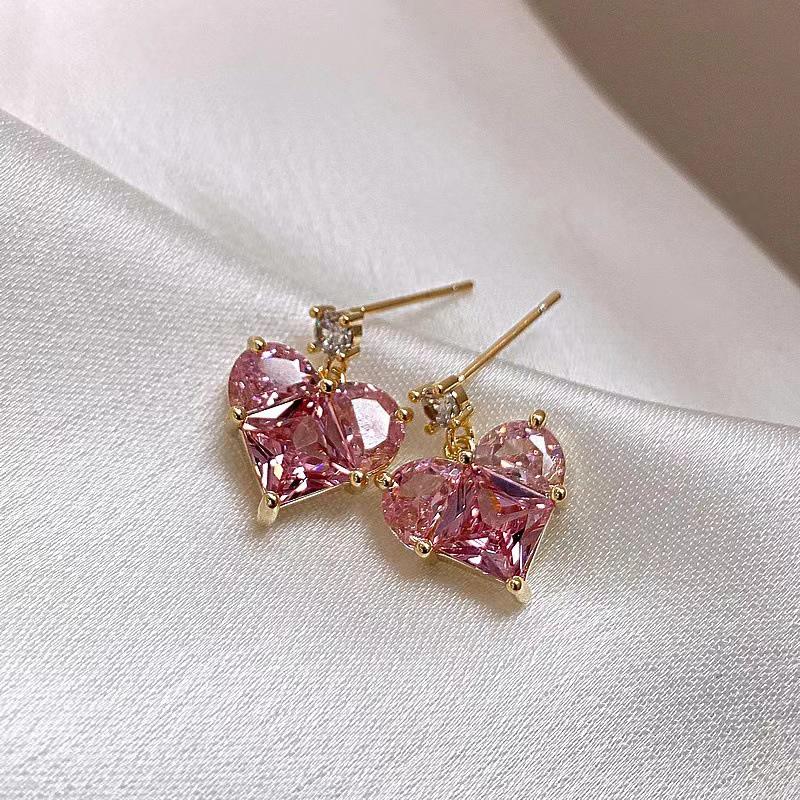 Niche Pink Heart Gemstone Pendant Earrings & Necklace Set in S925 Silver