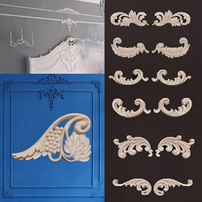 Natural Floral Wooden Figurines Crafts Multi-styles Corner Appliques Frame  Wall Door Decoration